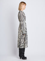 Side full length image of model wearing Carol Dress in ECRU MULTI