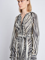 Detail image of model wearing Carol Dress in ECRU MULTI