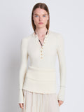 Front cropped image of model wearing Agnes Henley Sweater in IVORY