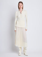 Front full length image of model wearing Agnes Henley Sweater in IVORY
