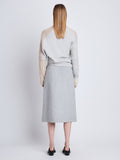 Back full length image of model wearing Patti Sweater in LIGHT GREY MULTI