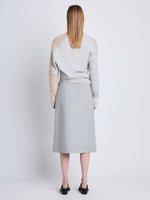 Back full length image of model wearing Patti Sweater in LIGHT GREY MULTI