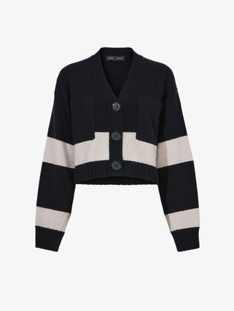Still Life image of Sofia Cardigan In Striped Cahsmere in BLACK MULTI