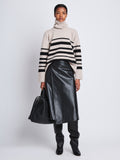 Front full length image of model wearing Sandra Turtleneck In Striped Doubleface Cashmere in OATMEAL MULTI