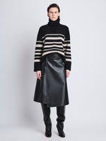 Front full length image of model wearing Sandra Turtleneck In Striped Doubleface Cashmere in BLACK MULTI