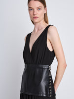 Detail image of model wearing Viviane Dress in BLACK
