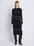 Front full length image of model wearing Rachel Dress in BLACK MULTI