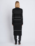 Back full length image of model wearing Rachel Dress in BLACK MULTI