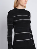 Detail image of model wearing Rachel Dress in BLACK MULTI