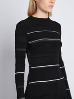 Detail image of model wearing Rachel Dress in BLACK MULTI