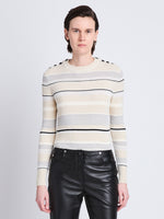 Front cropped image of model wearing Judy Sweater in ECRU MULTI