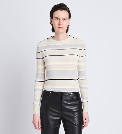 Front cropped image of model wearing Judy Sweater in ECRU MULTI