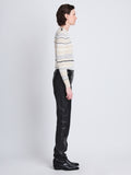 Side full length image of model wearing Judy Sweater in ECRU MULTI
