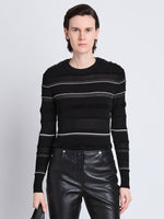 Front cropped image of model wearing Judy Sweater in BLACK MULTI