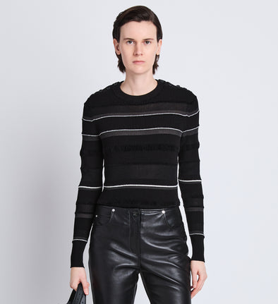 Front cropped image of model wearing Judy Sweater in BLACK MULTI