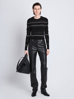 Front full length image of model wearing Judy Sweater in BLACK MULTI