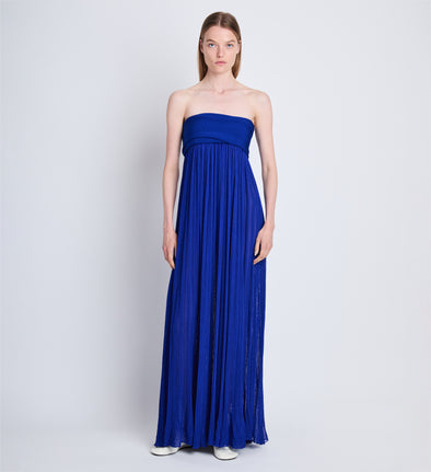 Front full length image of model wearing Rina Strapless Dress in COBALT