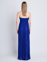 Back full length image of model wearing Rina Strapless Dress in COBALT