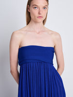 Detail image of model wearing Rina Strapless Dress in COBALT