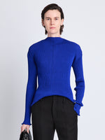 Front cropped image of model wearing Camille Top in COBALT