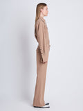 Side full length image of model wearing Barbara Pant In Melange Wool in KHAKI MELANGE