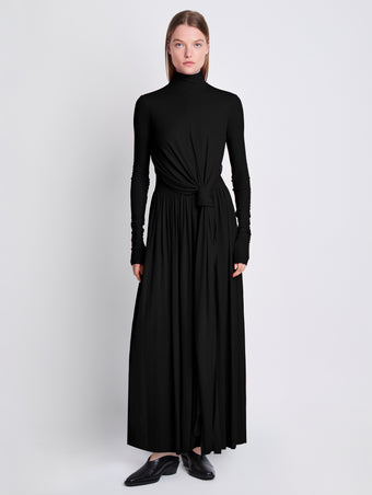 Front full length image of model wearing Meret Dress in BLACK