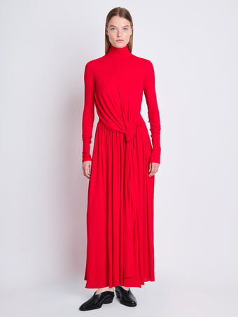 Front full length image of model wearing Meret Dress in RED