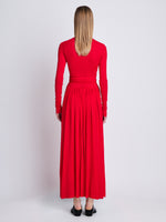Back full length image of model wearing Meret Dress in RED
