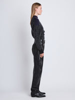 Side image of model wearing Jackson Cargo Pant In Grainy Leather in BLACK