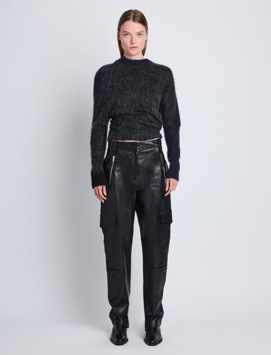 Front image of model wearing Jackson Cargo Pant In Grainy Leather in BLACK