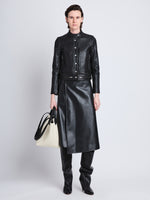 Front full length image of model wearing Alice Jacket In Textured Grainy Leather in BLACK