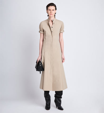 Front full length image of model wearing Tracey Dress in KHAKI