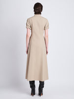 Back full length image of model wearing Tracey Dress in KHAKI