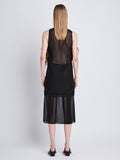 Back full length image of model wearing Zaha Dress In Embroidered Metallic Silk in BLACK MULTI