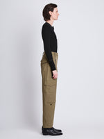 Side image of model wearing Jackson Cargo Pant In Cotton Twill in DARK KHAKI