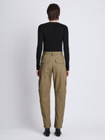 Back image of model wearing Jackson Cargo Pant In Cotton Twill in DARK KHAKI