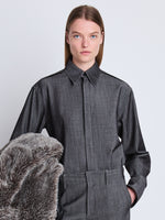 Front cropped image of model wearing Maya Shirt In Melange Wool in GREY MELANGE