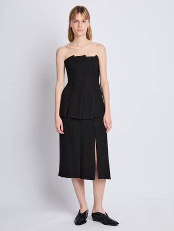 Front full length image of model wearing Diane Skirt in BLACK