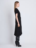 Side full length image of model wearing Julie Dress in BLACK