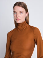 Detail image of model wearing Sonia Top in TOBACCO