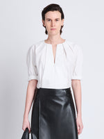 Front cropped image of model wearing Georgia Top In Eco Poplin in WHITE
