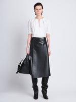 Front full length image of model wearing Georgia Top In Eco Poplin in WHITE
