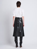 Back full length image of model wearing Georgia Top In Eco Poplin in WHITE