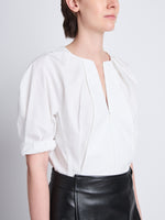 Detail image of model wearing Georgia Top In Eco Poplin in WHITE