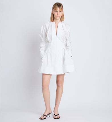 Front full length image of model wearing Eileen Dress in WHITE