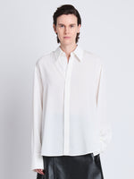Front cropped image of model wearing Maya Shirt In Textured Marocaine in OFF WHITE