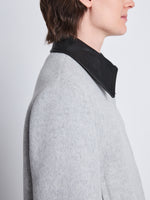 Detail image of model wearing Brigdet Cropped Jacket With Leather Collar in LIGHT GREY MELANGE