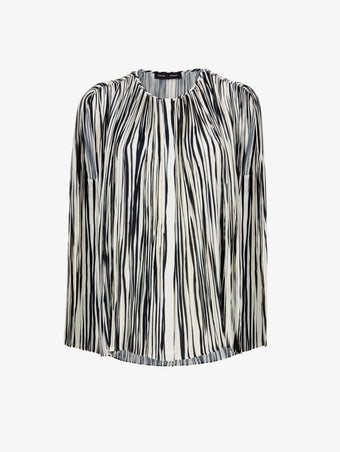 Flat image of Wade Top In Printed Sheer Pleated Chiffon in ecru multi