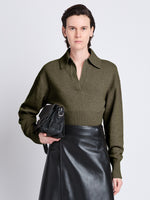 Proenza Schouler Front cropped image of model wearing Jeanne Polo in Fatigue