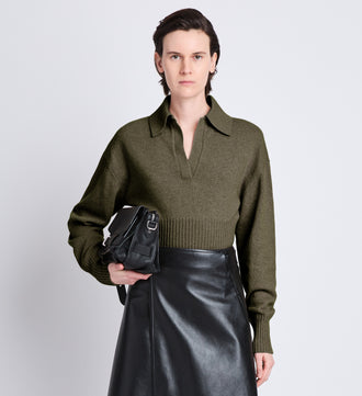 Proenza Schouler Front cropped image of model wearing Jeanne Polo in Fatigue